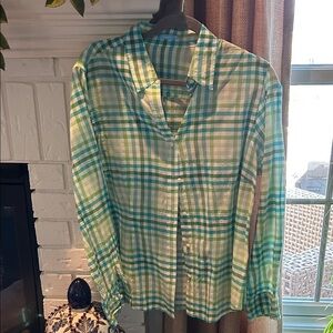 J. McLaughlin Blue and Green Plaid Casual Shirt